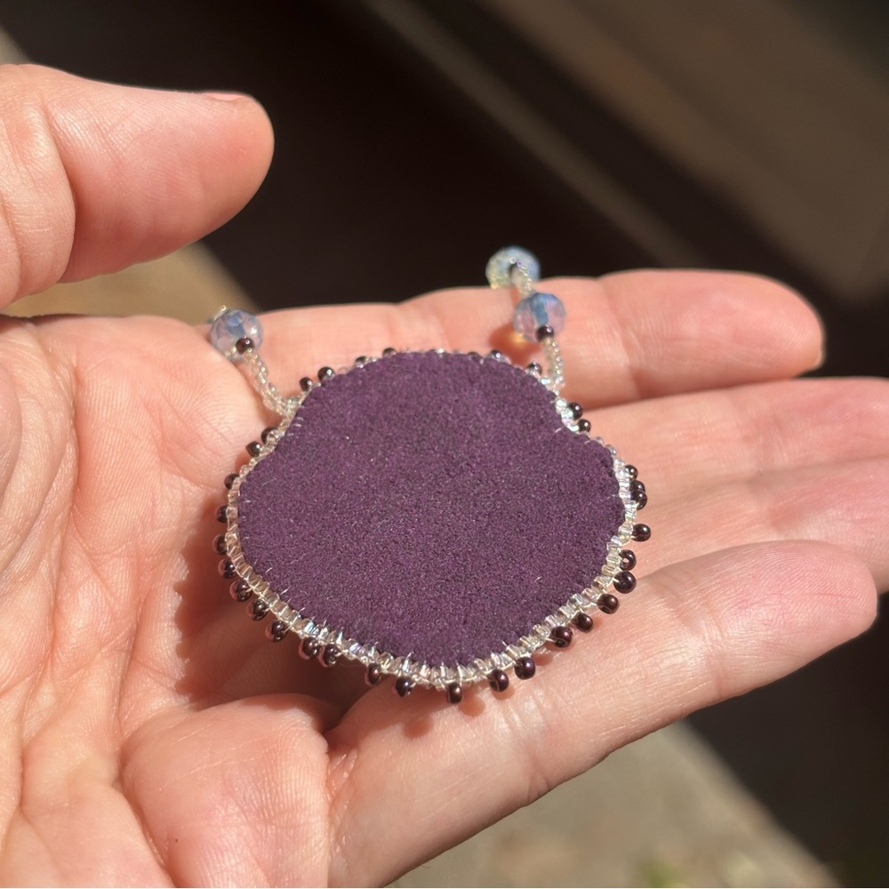 Amethyst Owl Bead Embroidered Crystal Necklace - Picture 11 of 13